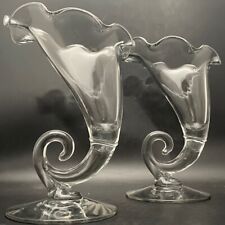 Cambridge Clear Glass Pristine Cornucopia 2 Piece Vase Set c1939 Made in USA picture