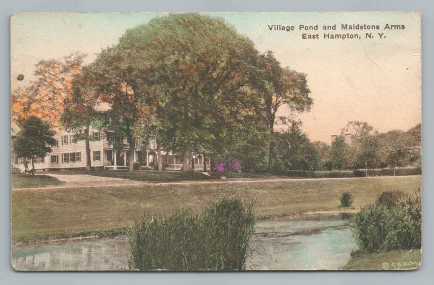 Village Pond & Maidstone Arms EAST HAMPTON NY Vintage Hand Colored Hamptons 30s