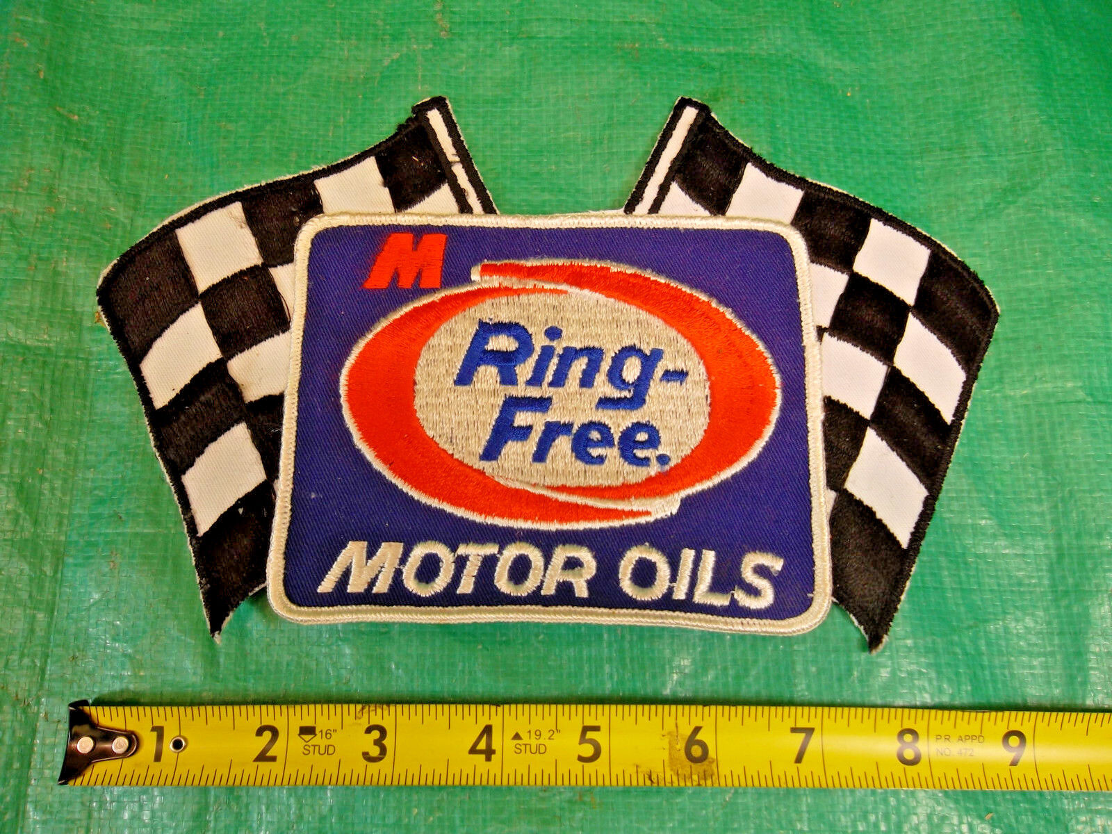 Large Vintage MacMillan Ring-Free Motor Oils Embroidered Checkered Flag Patch