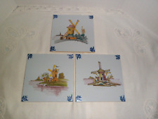 Lot of 3 Holland Hand Painted Tiles-Windmills picture
