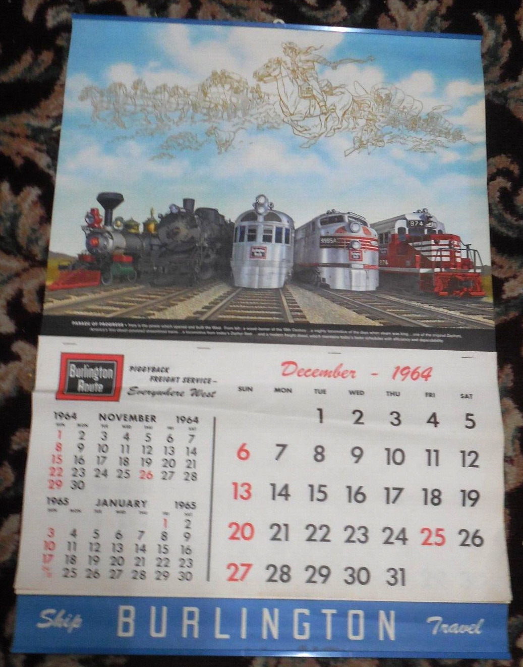 Burlington CB&Q 1965 Complete Calendar 18 x 26 Inches