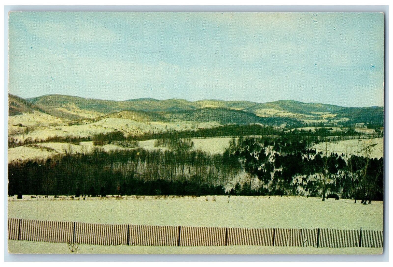 c1950's Scenic View Pownal Valley Mountains Fence Pownal Forest VT  Postcard