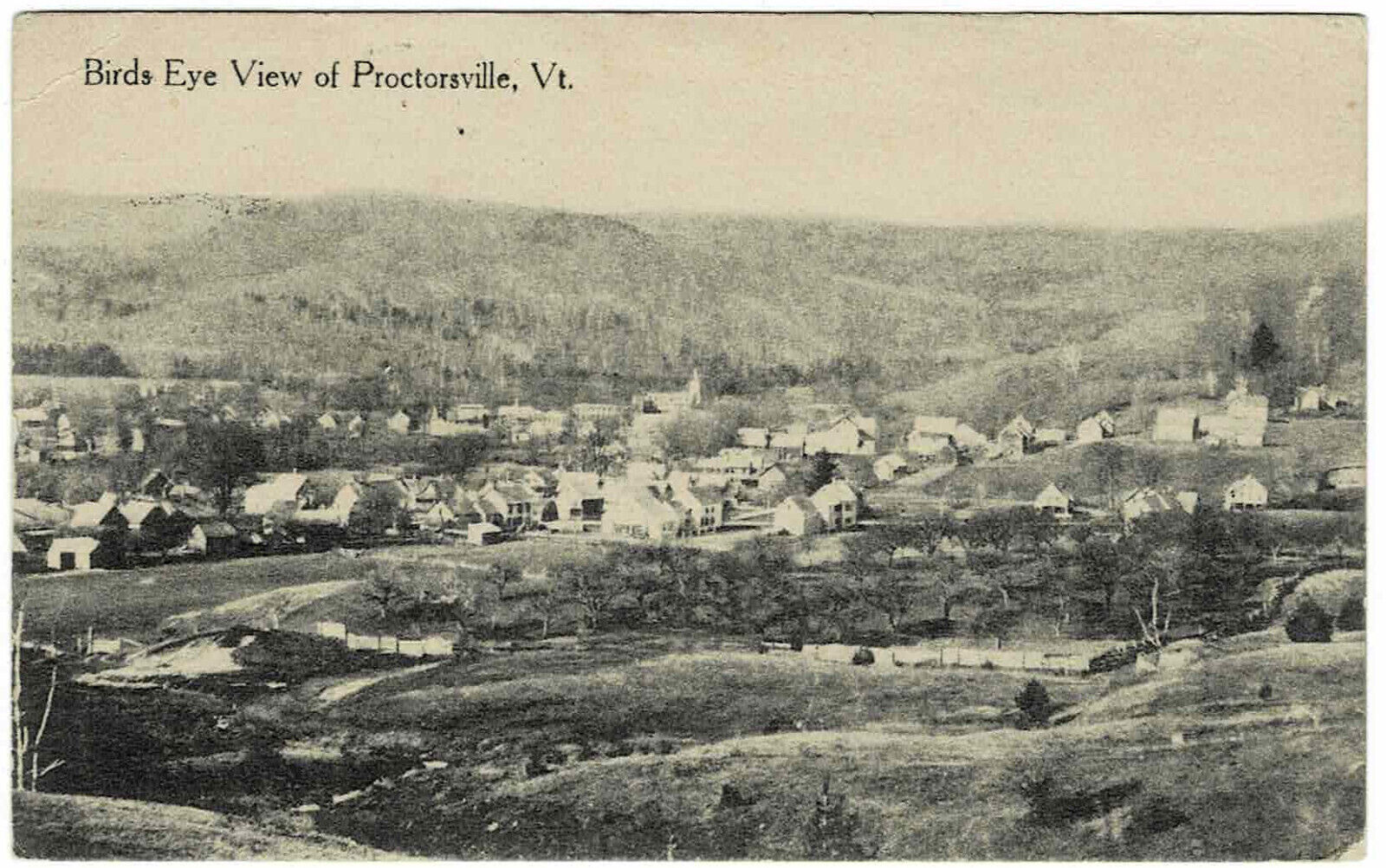 Bird's Eye View of Proctorsville VT, town view, vintage 1912 aerial postcard