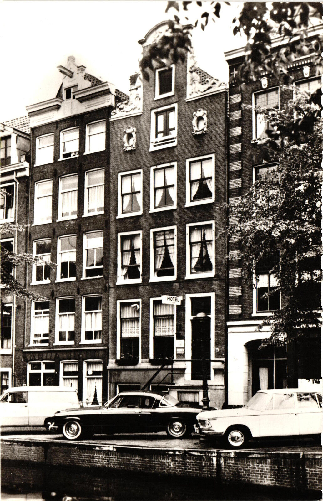 Hotel Visser Amsterdam Black & White RPPC Postcard Cars Waterway Unposted