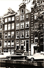 Hotel Visser Amsterdam Black & White RPPC Postcard Cars Waterway Unposted picture