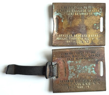 Antique Hoosac Tunnel & Wilmington RAILROAD Whitingham Vt. Baggage Tag Lot of 2 picture