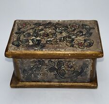 Vintage Robert M. Weiss Wooden And Glass Floral Design Trinket Box picture