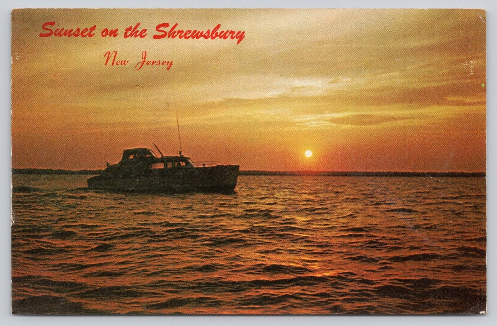 Sunset Boat Cruiser Shrewsbury New Jersey Vintage Postcard