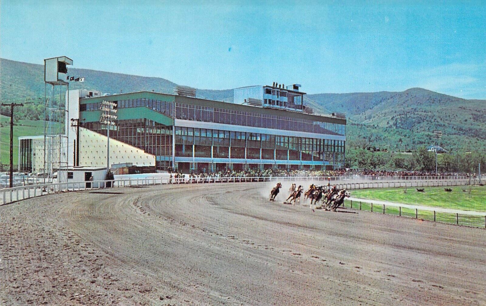 VT Pownal GREEN MOUNTAIN PARK RACETRACK Grandstand Horses 1959-64 postcard B34