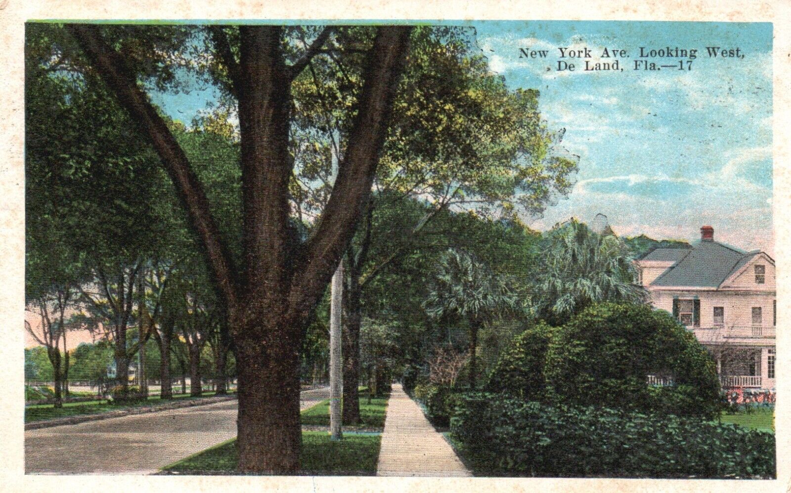 Postcard FL De Land New York Ave looking West 1923 WB Vintage PC f3183