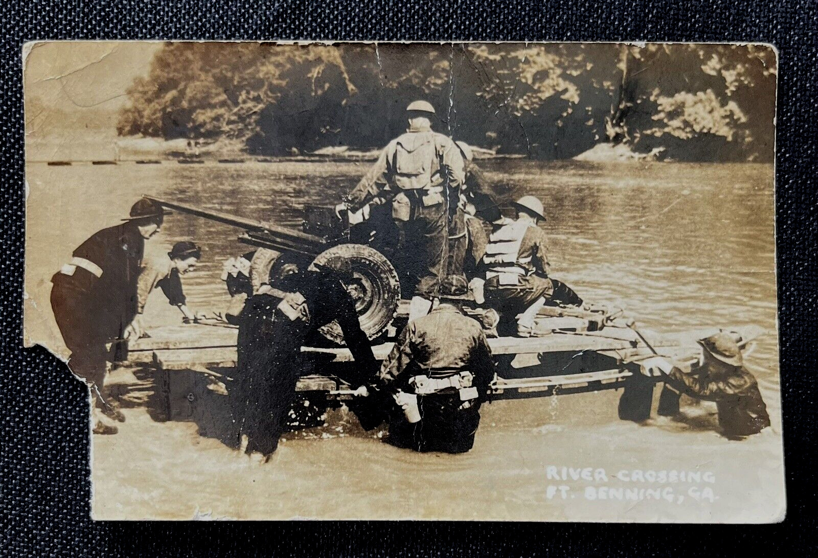 1942 RPPC Postcard River Crossing Fort Benning Georgia Army Soldier Mail   B2
