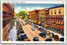 Brattleboro Vermont~Downtown Main Street~FW Woolworth Co~1940 Linen Postcard picture