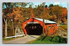 Ood Covered Bridge Taftsville Vermont Fall Autumn Forest UNP Vintage Postcard picture