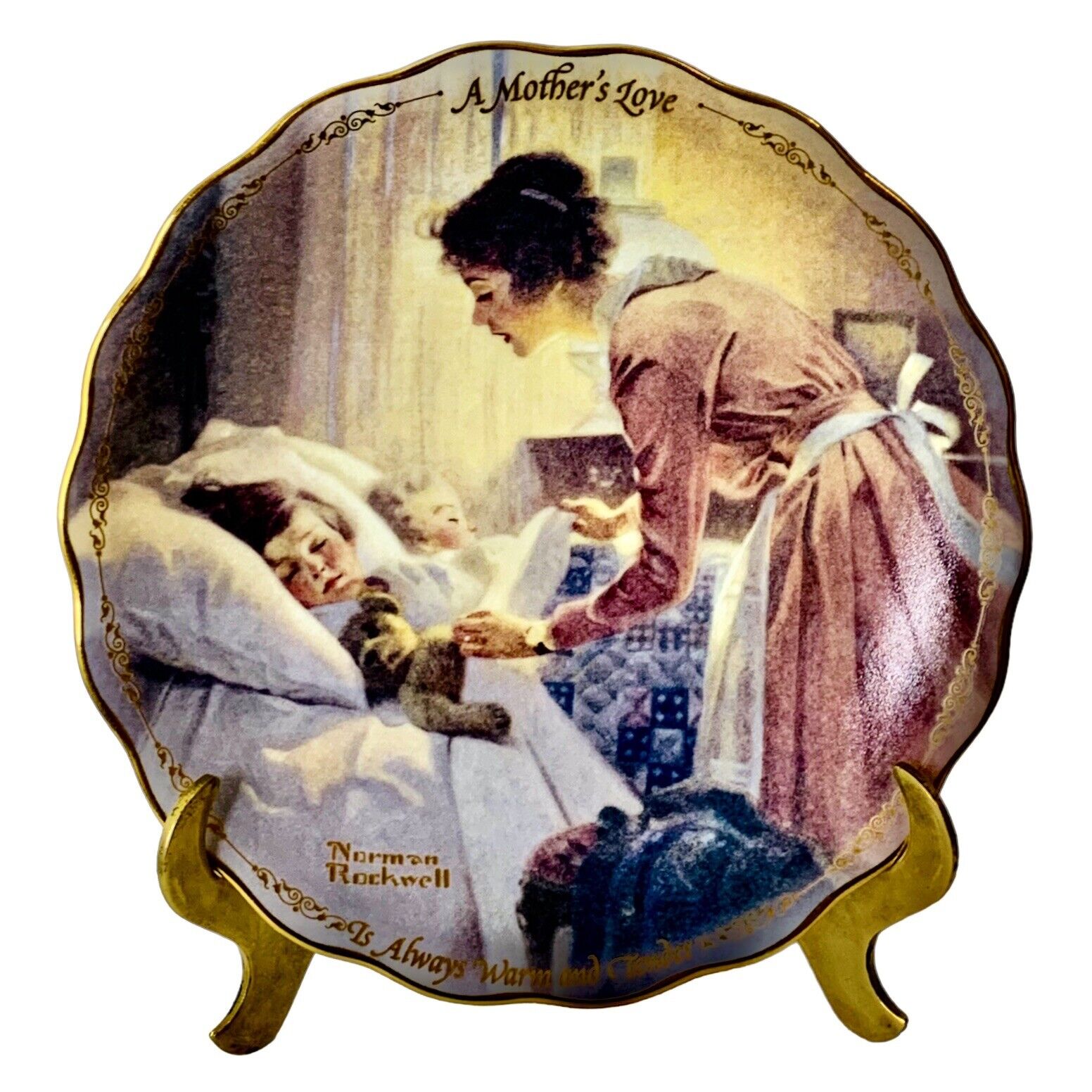 Norman Rockwell Bradford Exchange HER TENDER TOUCH A MOTHER\'S LOVE Plate