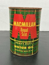 Vtg Metal Macmillan Royal Scot Motor Oil One Quart Plaid Design Full picture