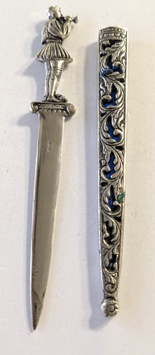 Vintage Greek Silver Platted Letter Opener Athens Evzone Guard Trumpet Scabbard Vintage Greek Silver Platted Letter Opener Athens Evzone Guard Trumpet Scabbard