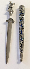 Vintage Greek Silver Platted Letter Opener Athens Evzone Guard Trumpet Scabbard picture