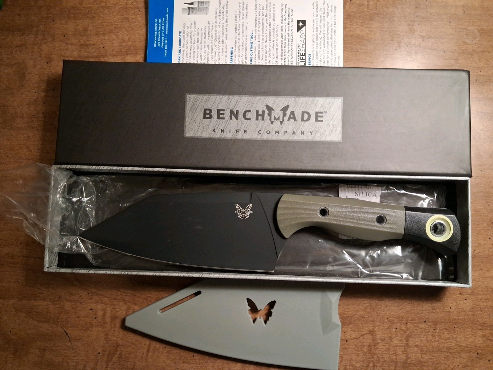 Benchmade 4010 Station Knife Black Blade OD Green Handle Sheath Fast shipping