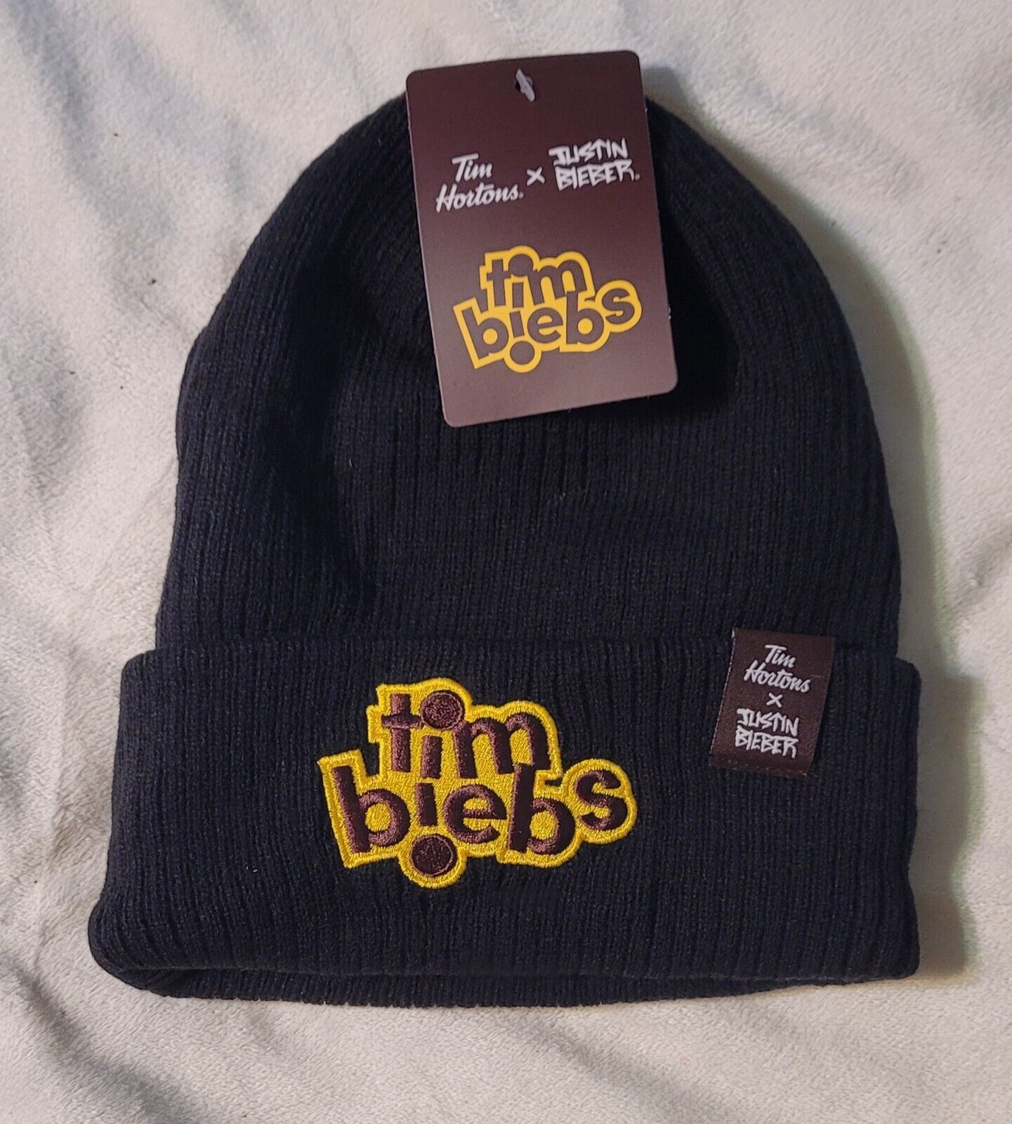 JUSTIB BIEBER x Tim Hortons BIEBS Black Beanie Hat Limited Edition SEALED