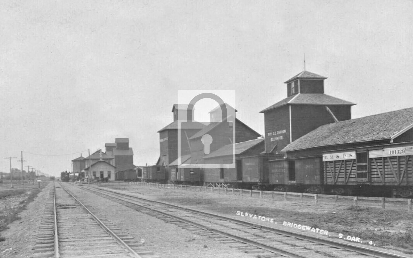 Railroad Train Elevators Bridgewater South Dakota SD Reprint Postcard