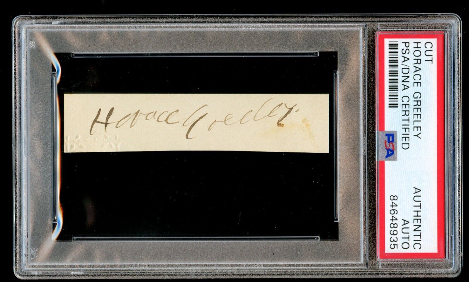 Horace Greeley d1872 signed autograph .5x3 cut New-York Tribune Founder PSA Slab