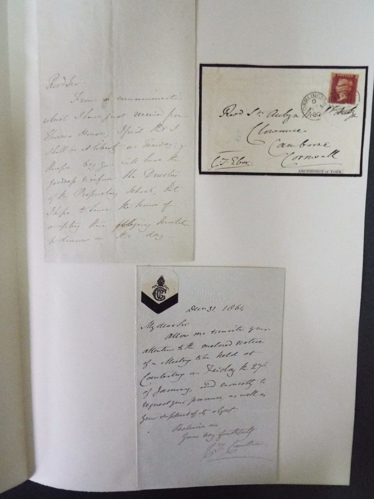 Charles Thomas Longley - 2 Signed Letters and Envelope 