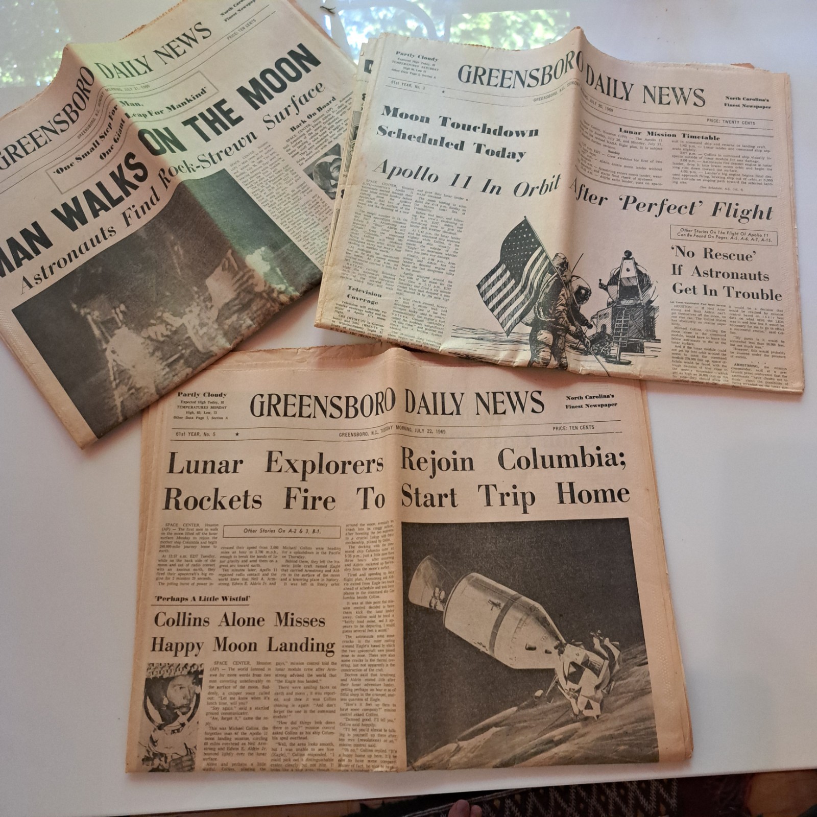 July 1969 Greensboro Daily News: LUNAR LANDING Day Before, Day Of, Day After July 1969 Greensboro Daily News: LUNAR LANDING Day Before, Day Of, Day After