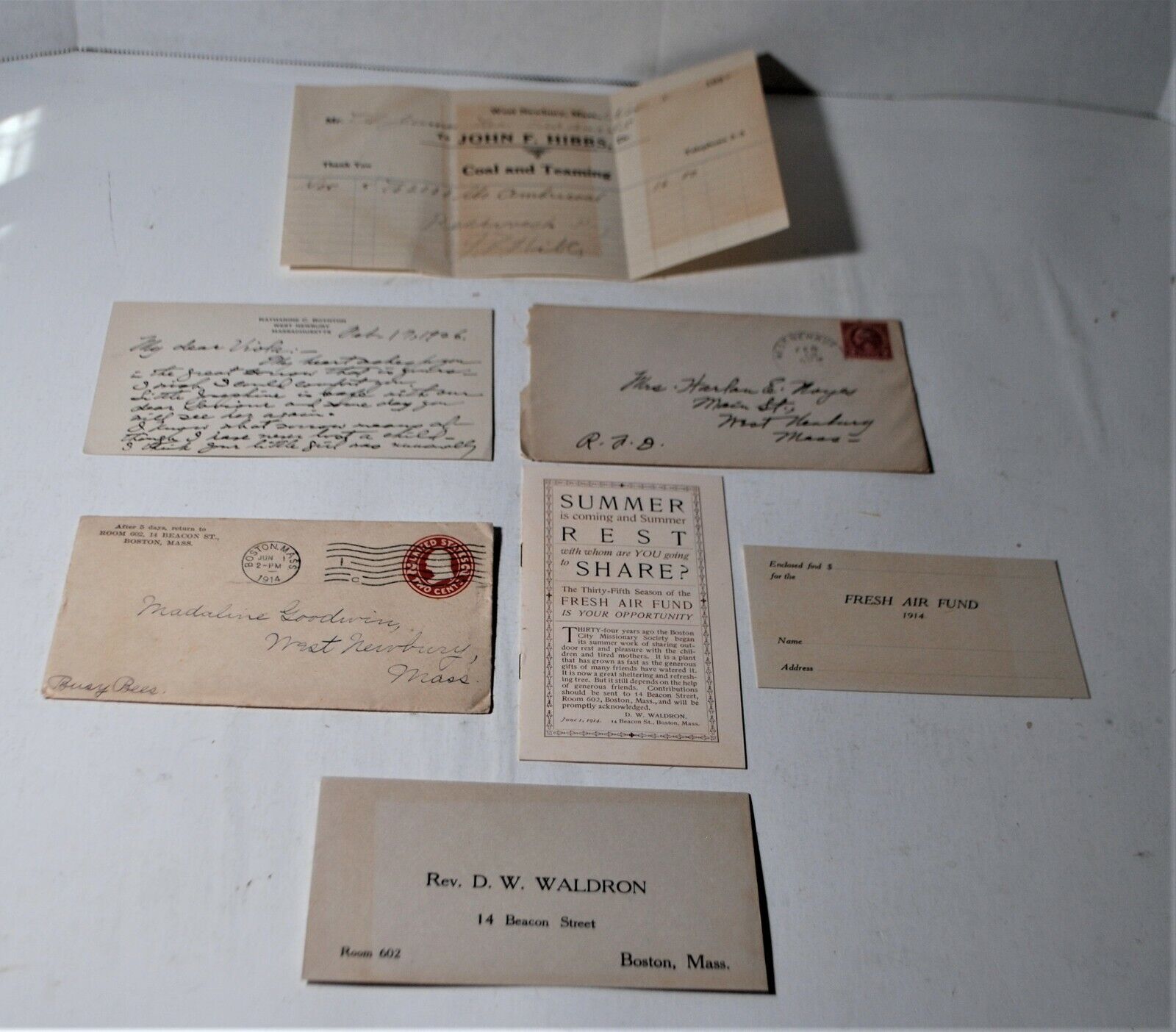1920s Antique Paper Items, West Newbury, Ma., Goodwin, Noyes, Boynton, Hibbs
