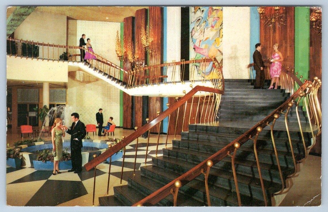 1961 KIAMESHA LAKE NEW YORK NY CONCORD HOTEL INTERIOR SCENE STAIRCASE LOBBY