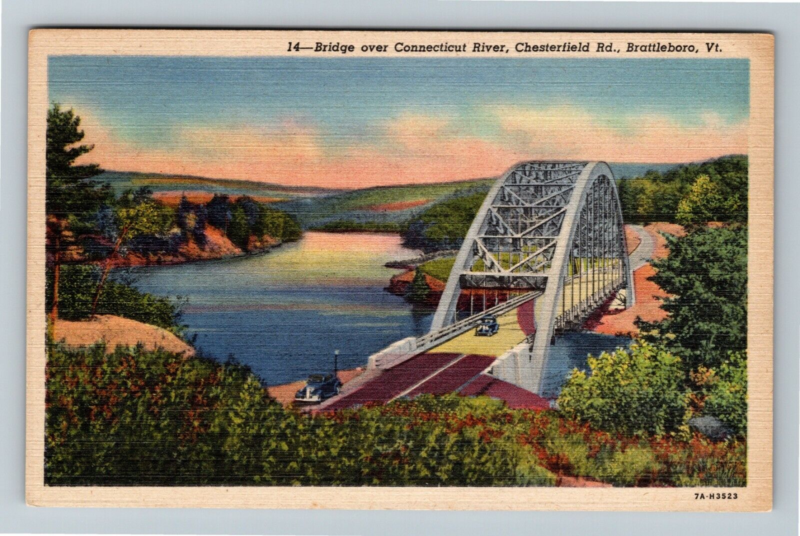 Brattleboro VT, Bridge Over Connecticut River, Linen Vermont Postcard