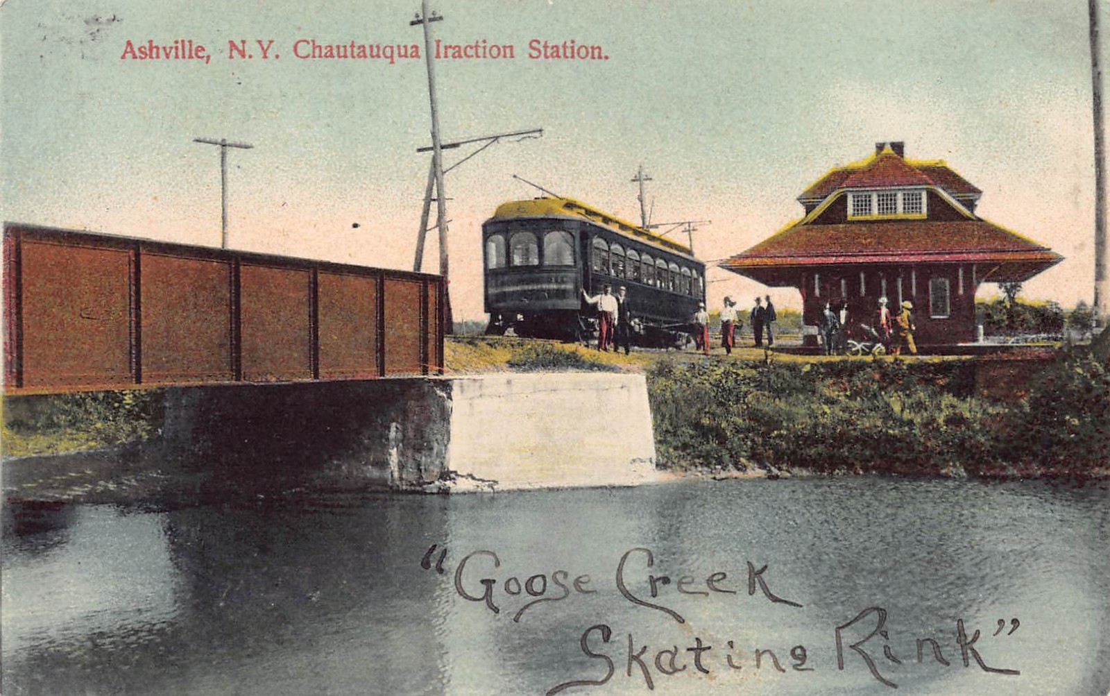 Traction Station Trolley Depot Ashville Chautauqua Lake NY Postcard 1909 Traction Station Trolley Depot Ashville Chautauqua Lake NY Postcard 1909