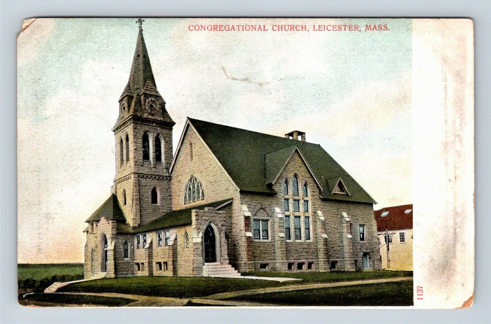 Leicester MA, Congregational Church, Massachusetts, Vintage Postcard