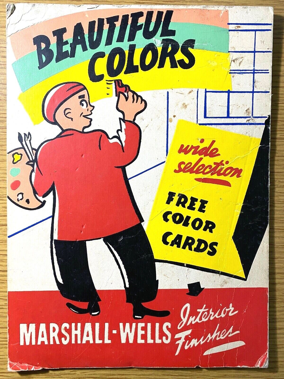 1940s MARSHALL-WELLS PAINTS vintage store display BEAUTIFUL COLORS easel-back