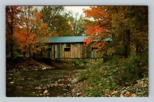 Grafton VT, Scenic Autumn View, Historic Covered Bridge, Chrome Vermont Postcard picture