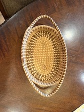Vtg Charleston Gullah Sweetgrass Basket Oval Double Handle Lowcountry Folk Art picture