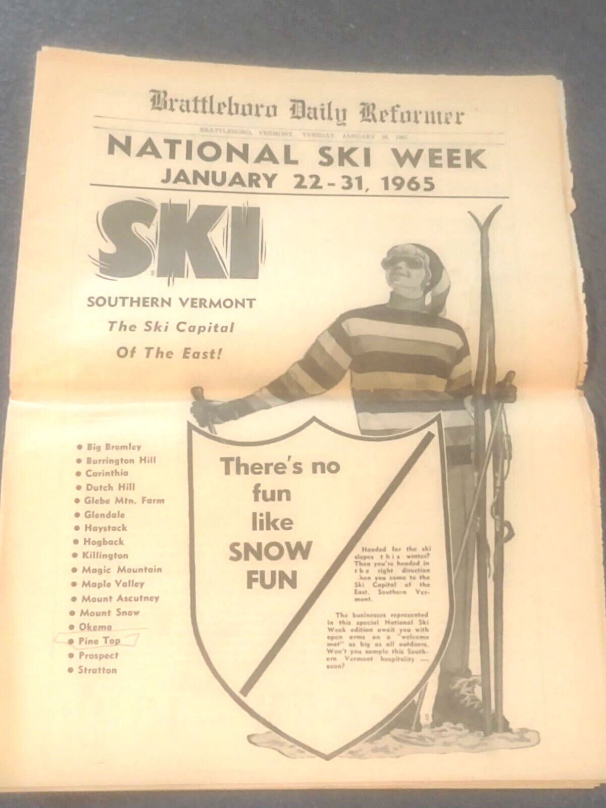 Vtg 1965 Brattleboro Vt National Ski Week Newspaper Lost Area Ads Articles