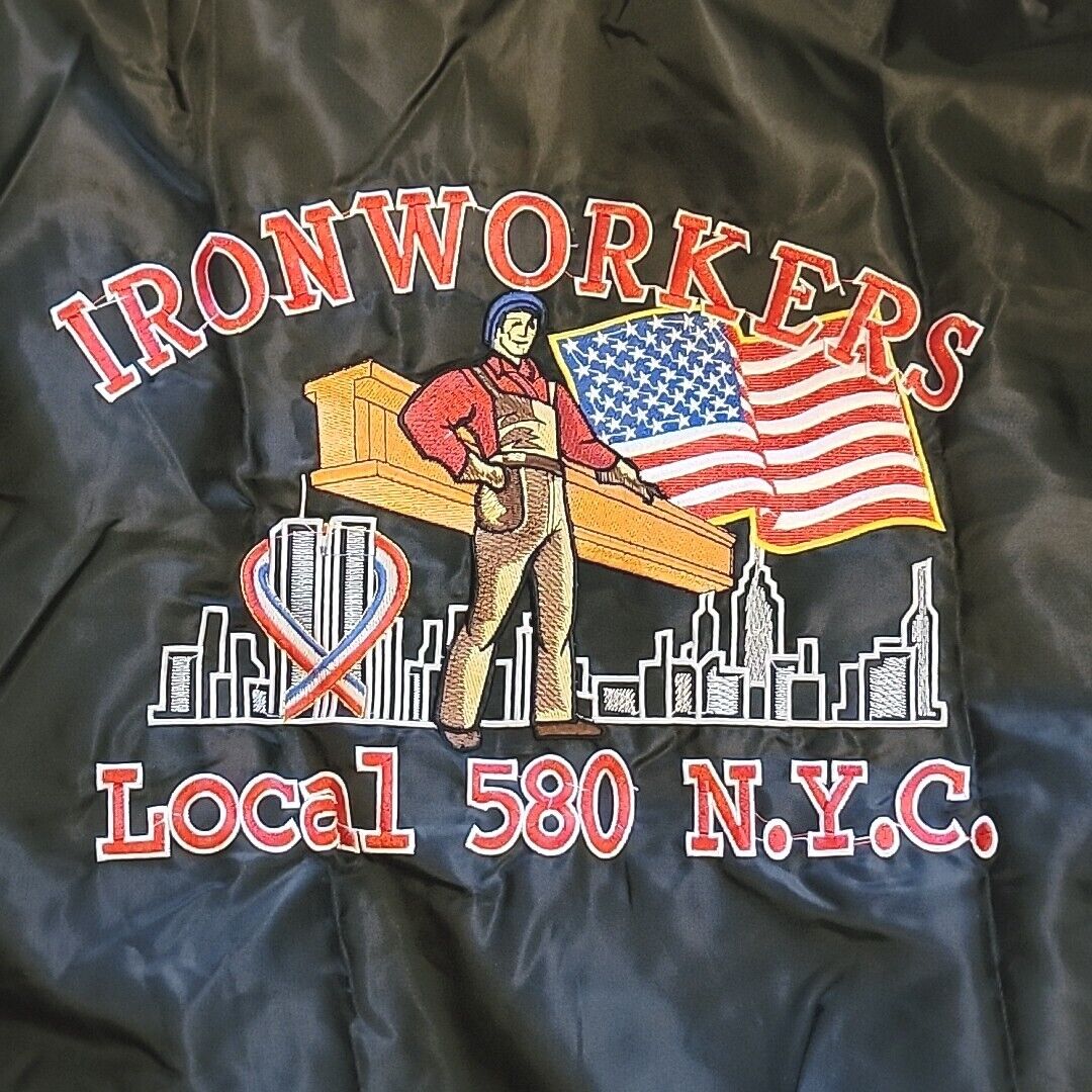 Ironworkers Local Union 580 NYC Bomber Jacket Embroidered Skyline Twin Towers XL