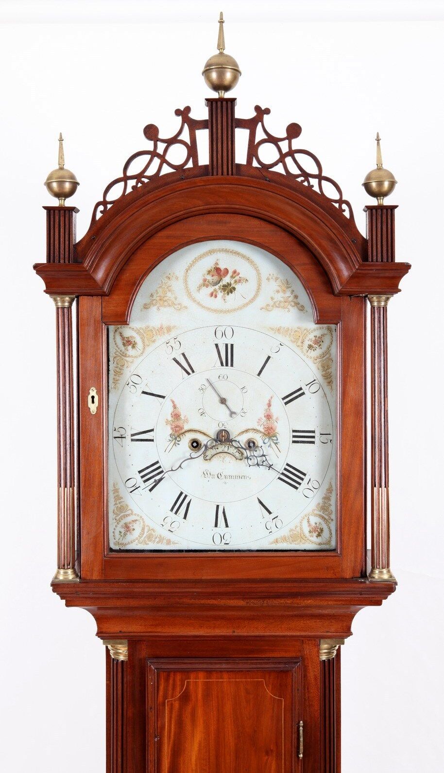 C1800 Roxbury MA Tall Case Grandfather Clock William Cummens Quarter Fan Inlay