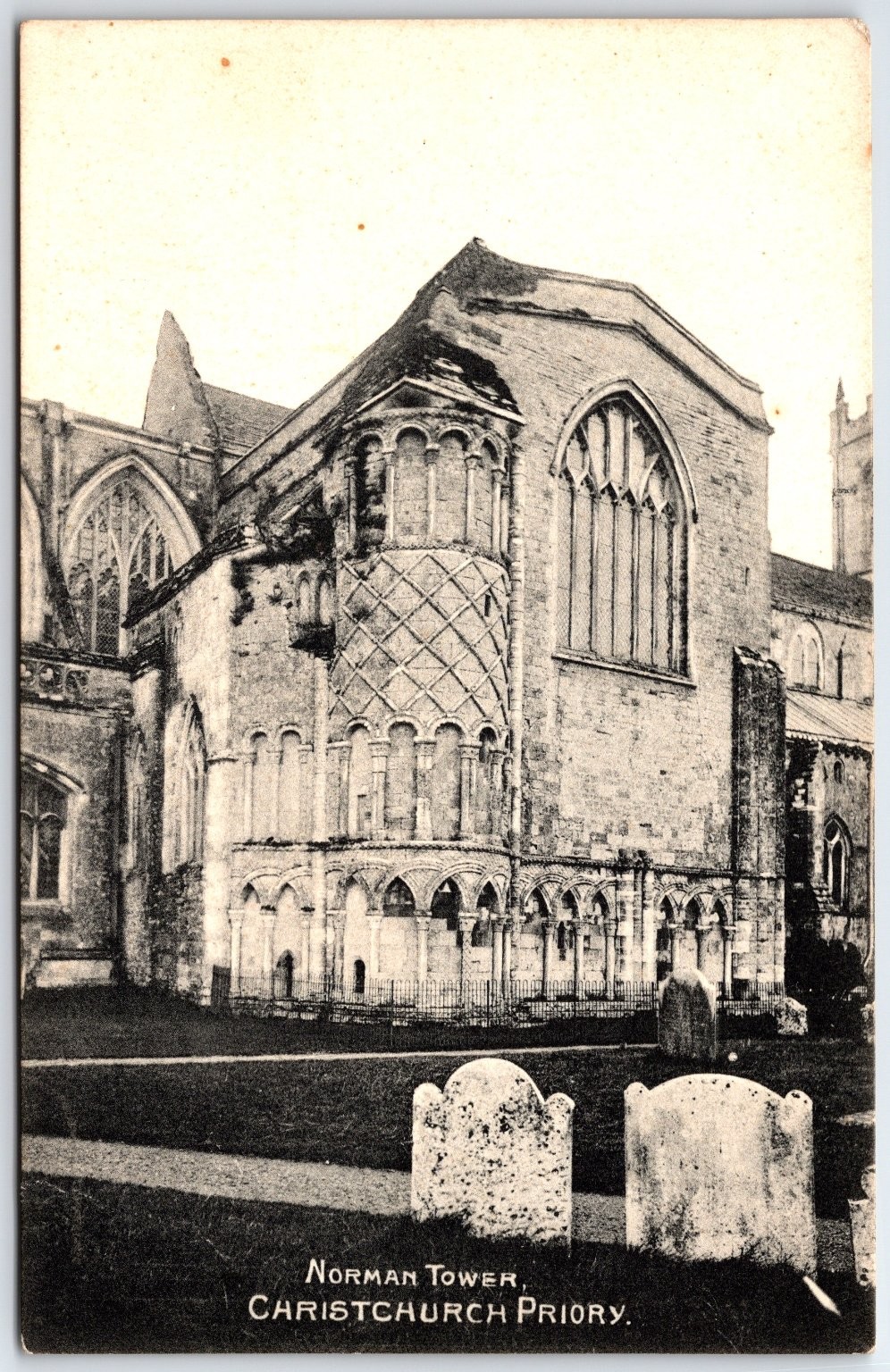 Christchurch Priory Norman Tower Real Photo Postcard Dorset England RPPC c1910