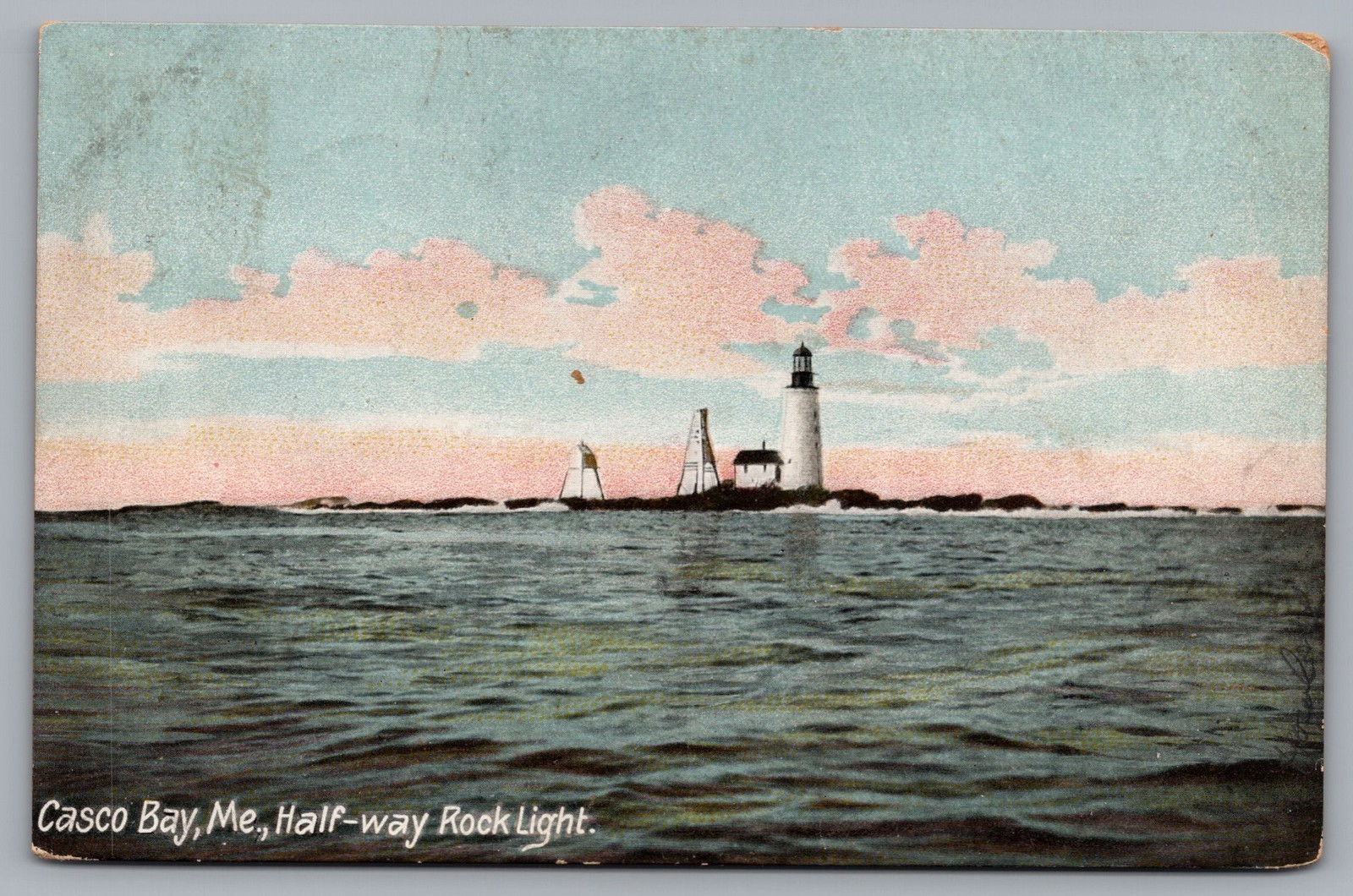 Half Way Rock Light Topsham ME 1909 Vintage Postcard TS-250