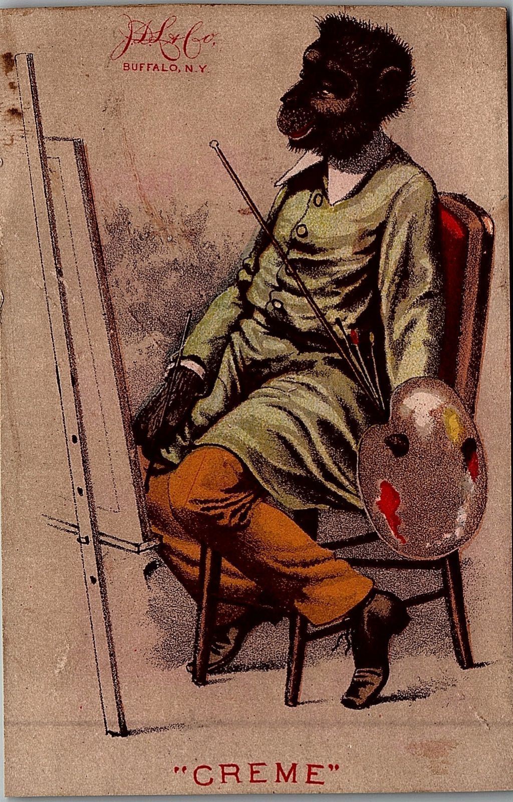 1880s LARKIN CO CREME ELITE TOILET SOAP BUFFALO ANTHROPOMORPIC TRADE CARD 25-220