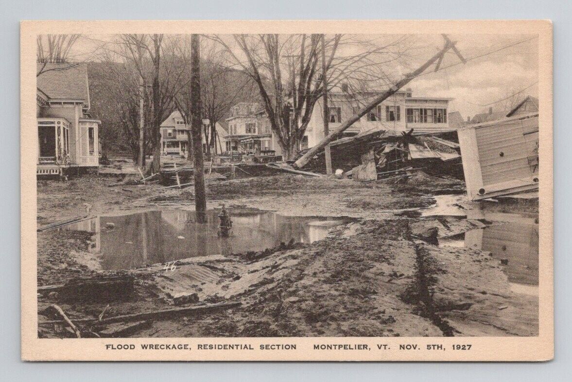 Vermont Flood Wreckage, Residential Section, Montpelier 1927 Postcard 5