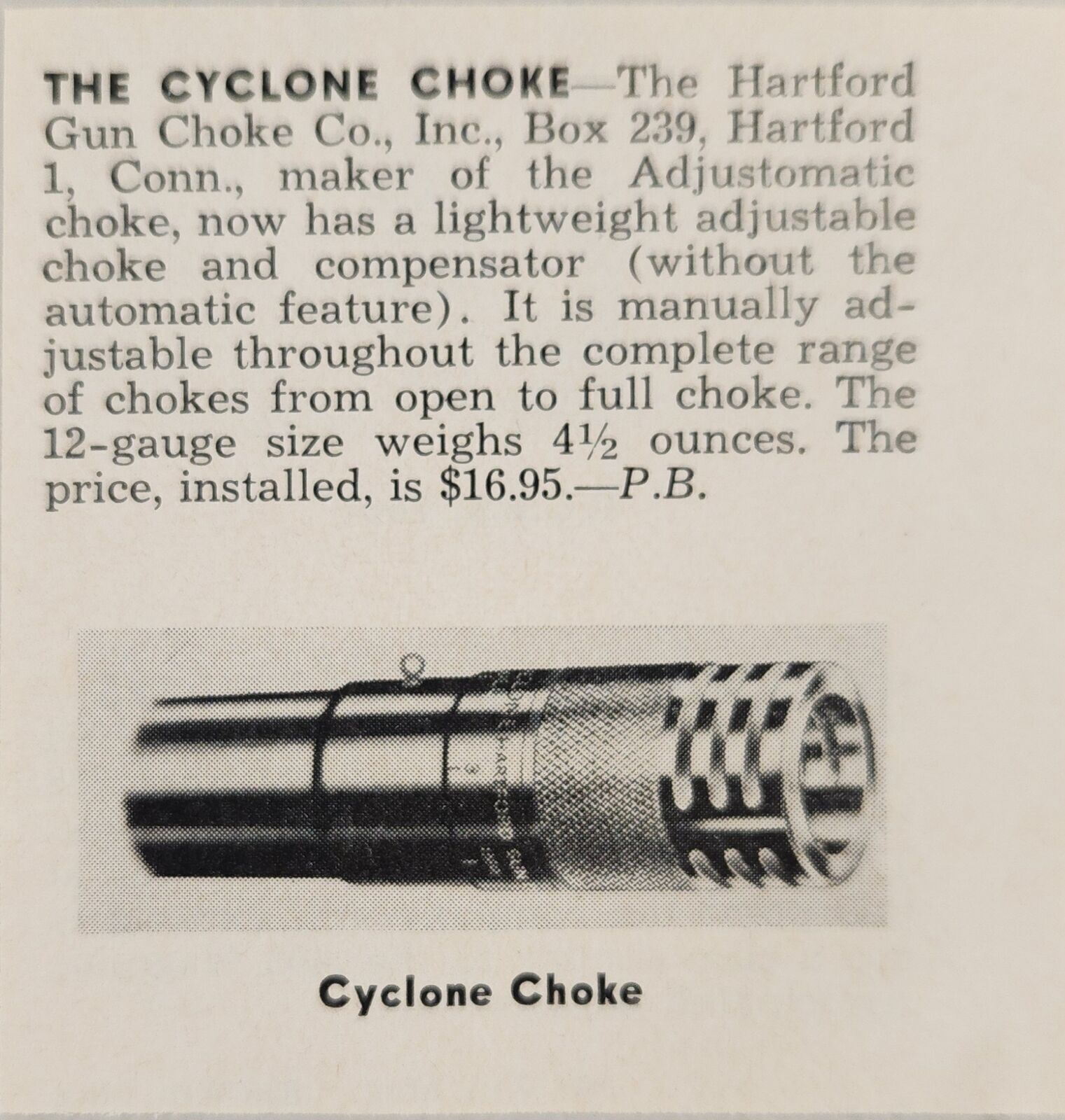 1958 Print Ad The Cyclone Choke for Shotguns Hartford Gun Company Hartford,CT 1958 Print Ad The Cyclone Choke for Shotguns Hartford Gun Company Hartford,CT