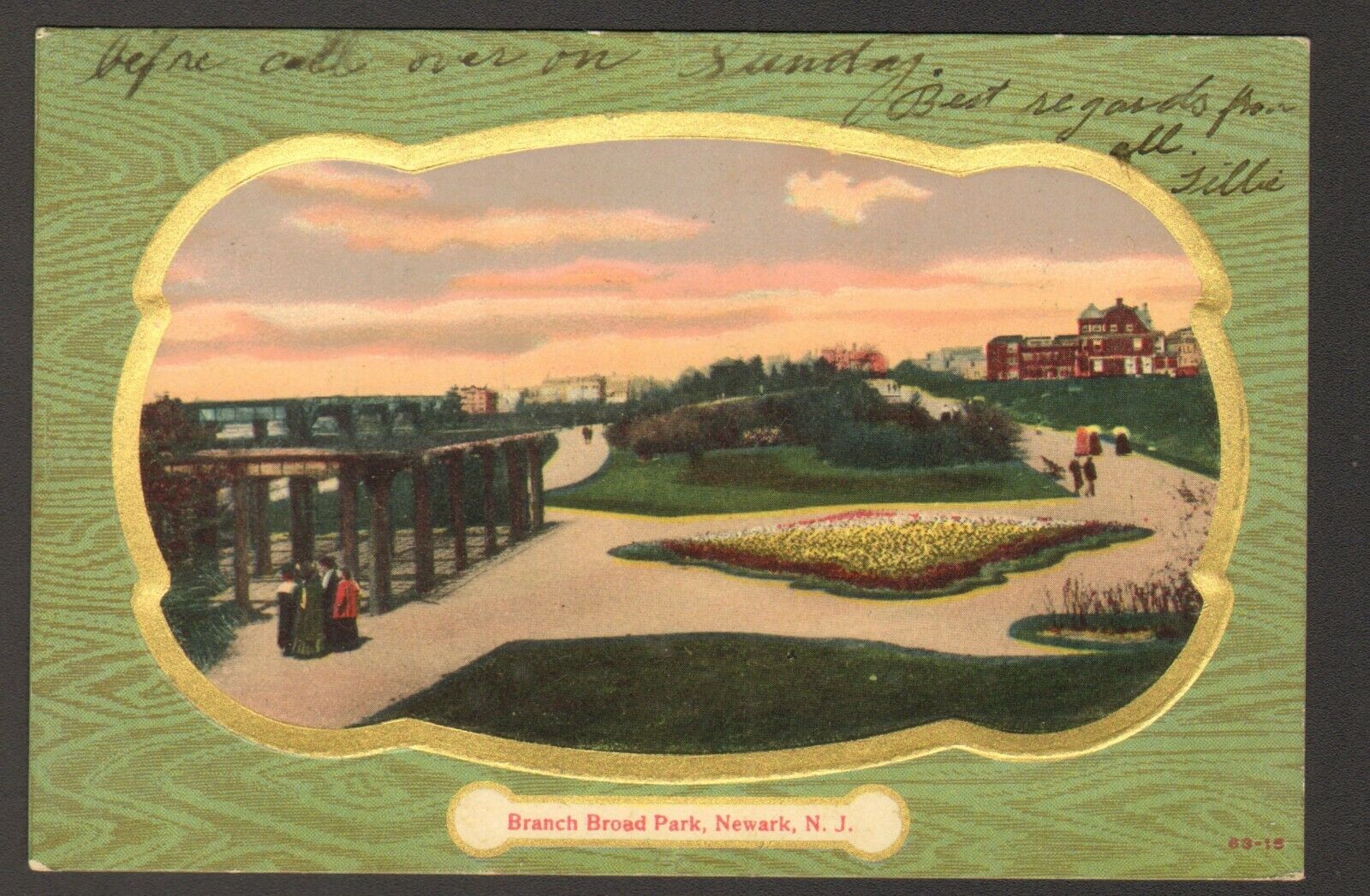 1910 Postmarked Postcard Branch Broad Park Newark New Jersey NJ