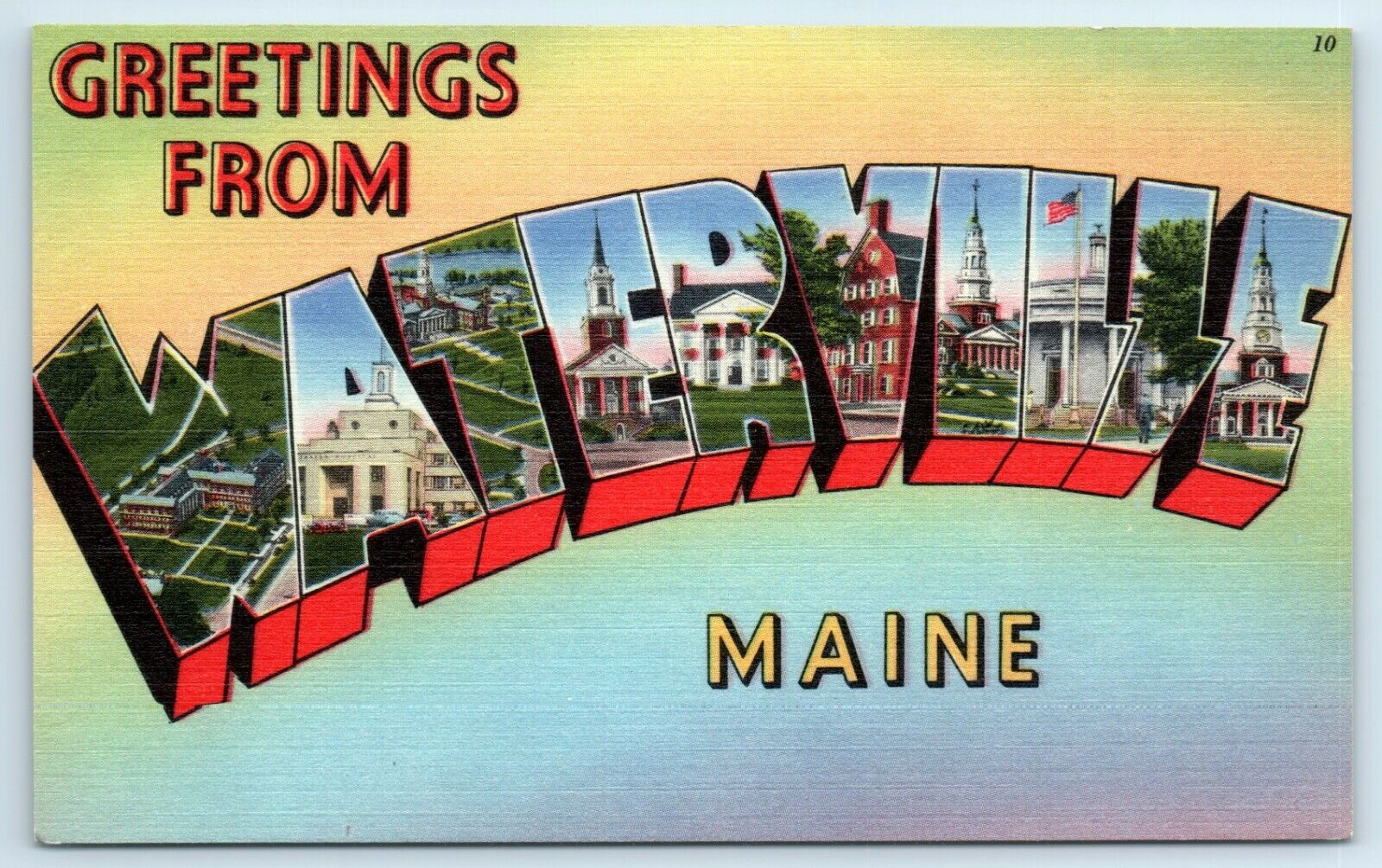 Postcard Greetings from Waterville ME Maine linen large letter A177