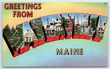 Postcard Greetings from Waterville ME Maine linen large letter A177 picture