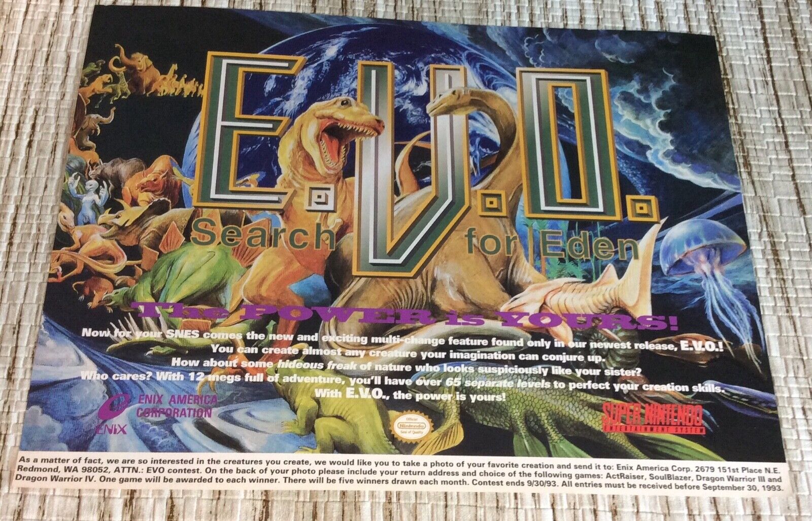 Evo Eden Super Nintendo Print Ad Poster Art (Frame Not Included)