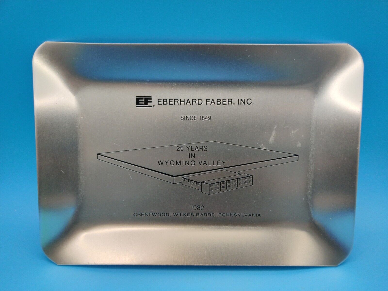 Vintage Eberhard Faber 1982 EMPLOYEE ALUMINUM TRAY 25 YEARS WILKES BARRE PA