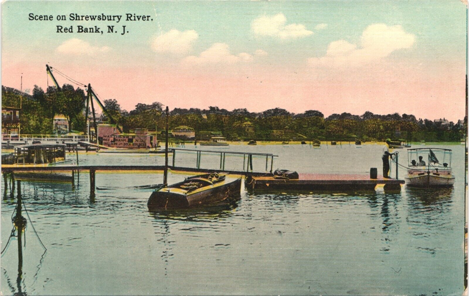 RED BANK, NJ, SHREWSBURY RIVER BOAT DOCK antique postcard NEW JERSEY c1910