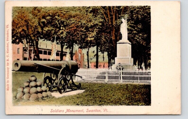 POSTCARD SOLDIERS MONUMENT SWANTON VERMONT - 1905 PRIVATE MAILING CARD